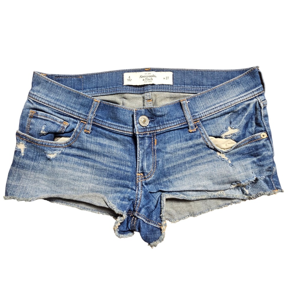Abercrombie & Fitch Cutoff Shorts Distressed Denim Low Rise Medium Wash 27 Beach